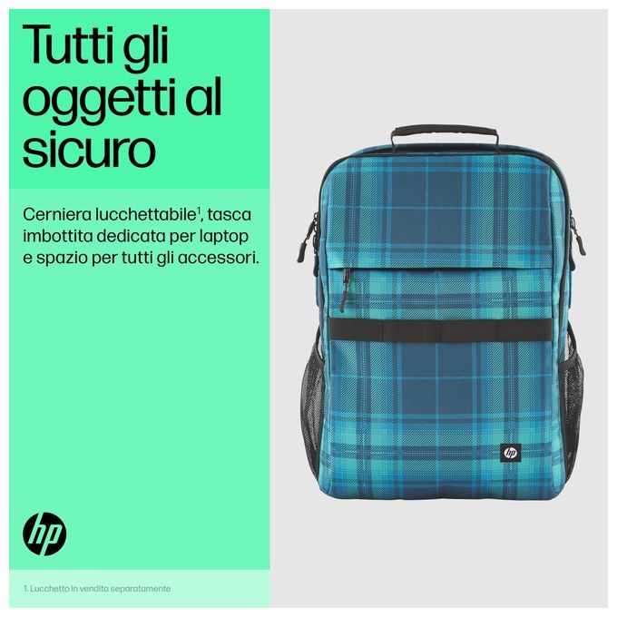 HP 7J594AA Zaino Campus XL per Laptop fino a 16.1'' con Cerniera Bloccabile e Materiale Antipioggia colore Blu