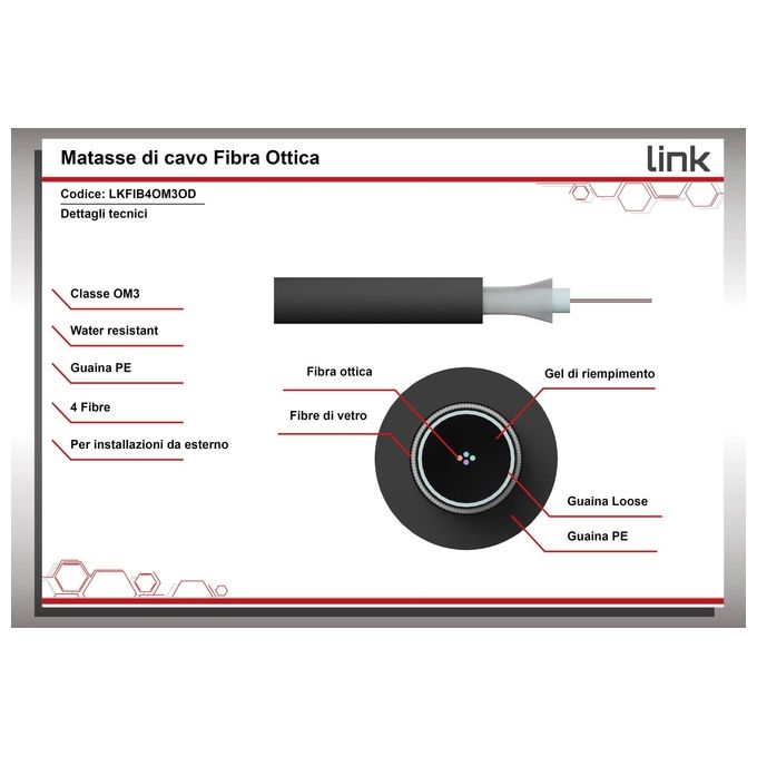 Link Cavo Fibra Ottica da Esterno Dielettrico Om3 Antiroditore 4 Fibre