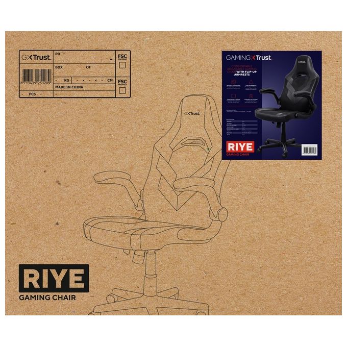 Trust 25128 GXT 703 RIYE Sedia Gaming Universale braccioli regolabili gas lift classe 4 portata 140 Kg colore Nero