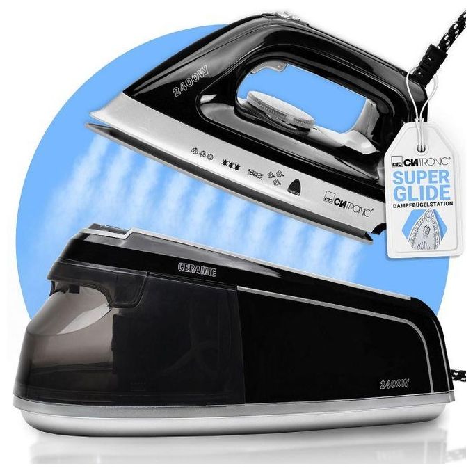 Clatronic 263999 DBS 3749 Stazione da Stiro a Vapore 2400 W Suola in Ceramica Serbatoio 1,2 L colore Nero