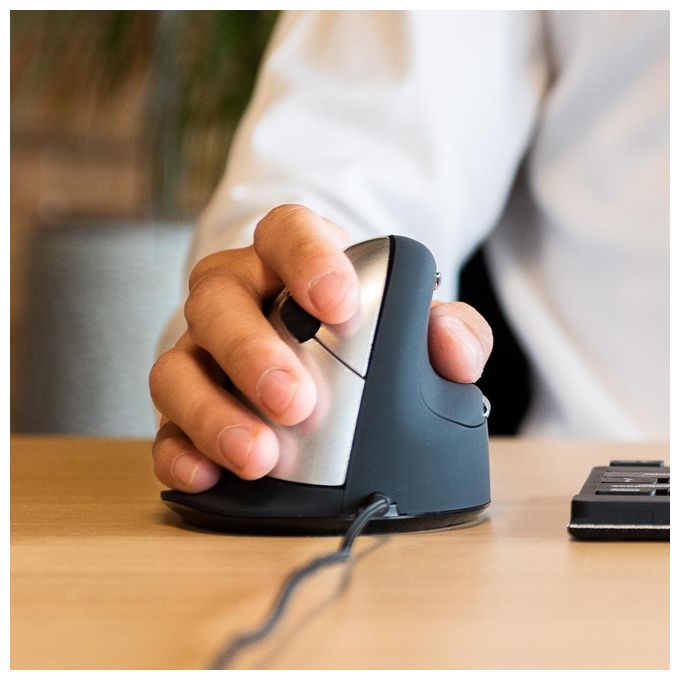 R-Go Tools RGOHELA HE Mouse Ergonomico Verticale Large Destrorso Cablato USB Ottico 3500 dpi colore Nero Argento