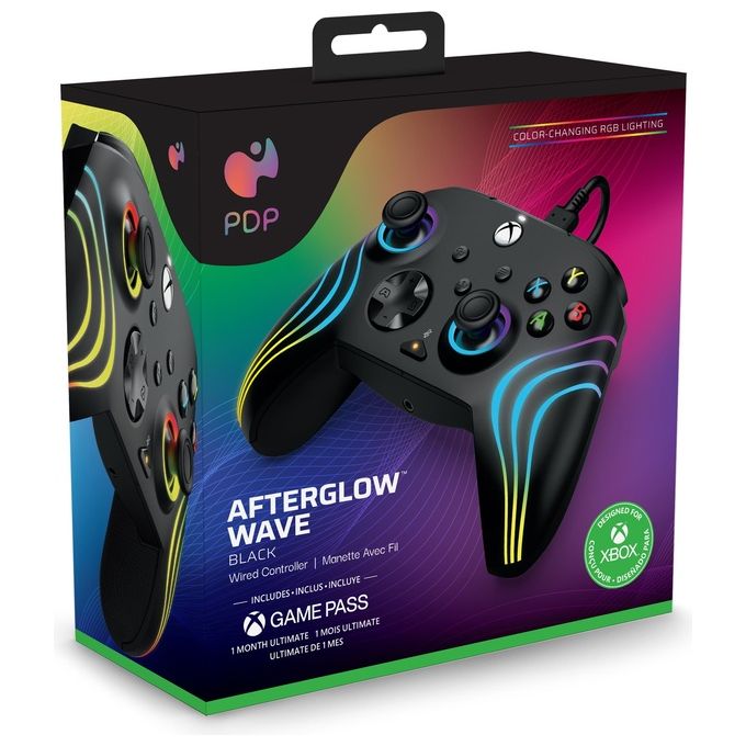PDP 049-024 Afterglow Wave Gamepad Xbox Series X S Xbox One PC RGB USB tipo-C cablato colore Nero