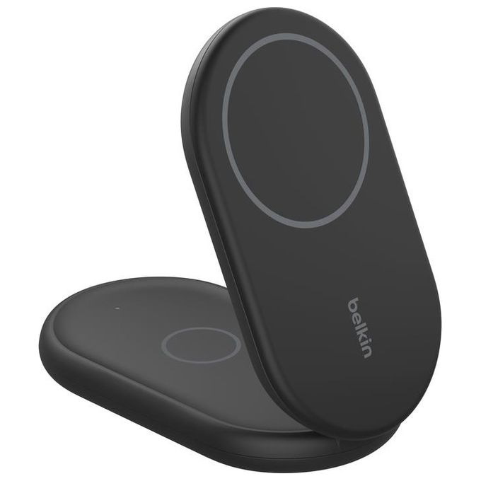 Belkin WIZ028VFBK BoostCharge Caricabatteria Magnetico 2 in 1 Qi2 15 W Ricarica Rapida con Supporto Pieghevole Nero