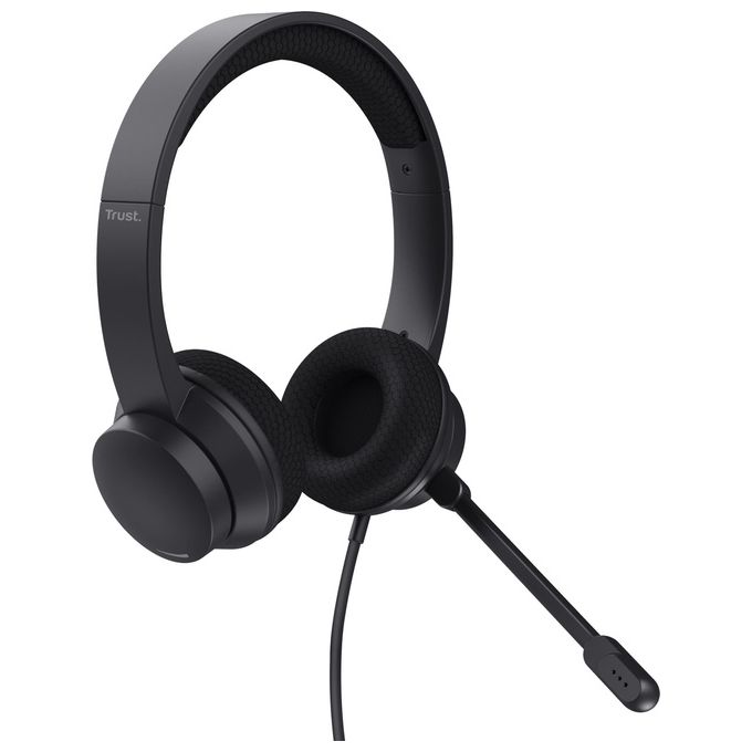 Trust Ayda USB Cuffie con Microfono ENC Cancellazione del Rumore Mic Noise Cancelling 65% Plastica Riciclata Auricolari con Filo 180 m Headphones On-Ear Cablato per PC Laptop Mac - Nero