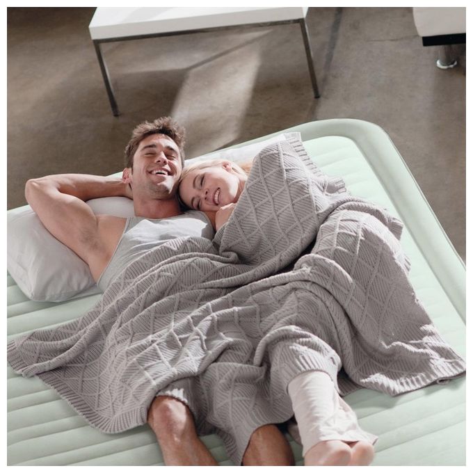Intex 64906ND DuraBeam PremAire I Materasso Gonfiabile Matrimoniale Fiber-Tech 152x203x46 cm 272 Kg Pompa Integrata colore Grigio chiaro