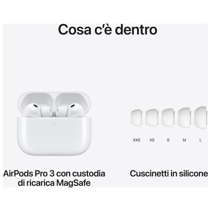 Apple MFHP4ZM-A AirPods Pro 3a Generazione Auricolari True Wireless Bluetooth 5.3 ANC Audio Spaziale IP57 autonomia 8h colore Bianco