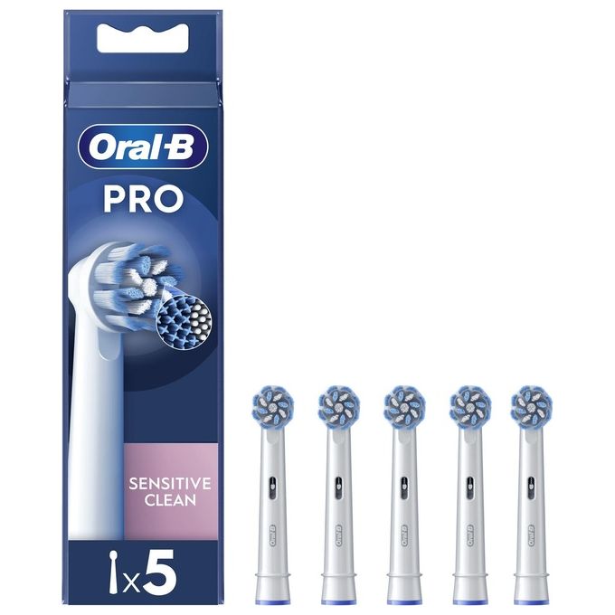Oral-B EB50 Pro Sensitive Clean Testine di Ricambio 5 Pezzi Setole Ultra Morbide Indicatore Usura Compatibili Spazzolini Elettrici