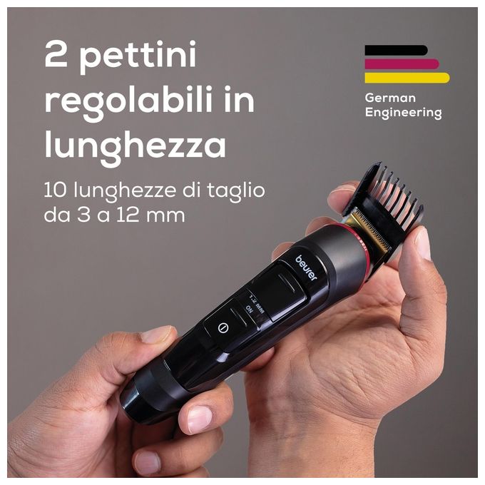 Beurer 10260 Regolabarba MN4X con 10 lunghezze di taglio da 3 a 12 mm e regolazione fine 0,8 e 1,2 mm colore Nero