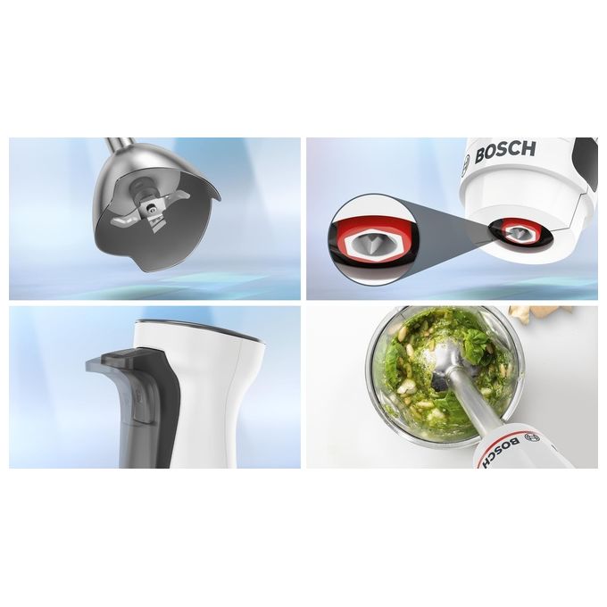 Bosch MSM4W210 Serie 4 ErgoMaster Frullatore a Immersione 600 W 4 Lame Acciaio Inox Impugnatura Ergonomica colore Bianco