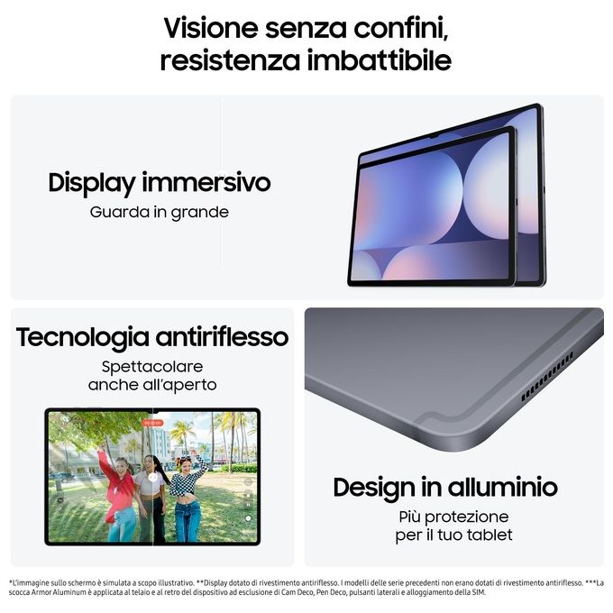 Samsung SM-X920NZAREUE Galaxy Tab S10 Ultra Tablet AI Display 14'' Dynamic AMOLED 2X Wi-Fi RAM 12GB 256GB Batteria 11200 mAh Android 14 IP68 colore Grigio