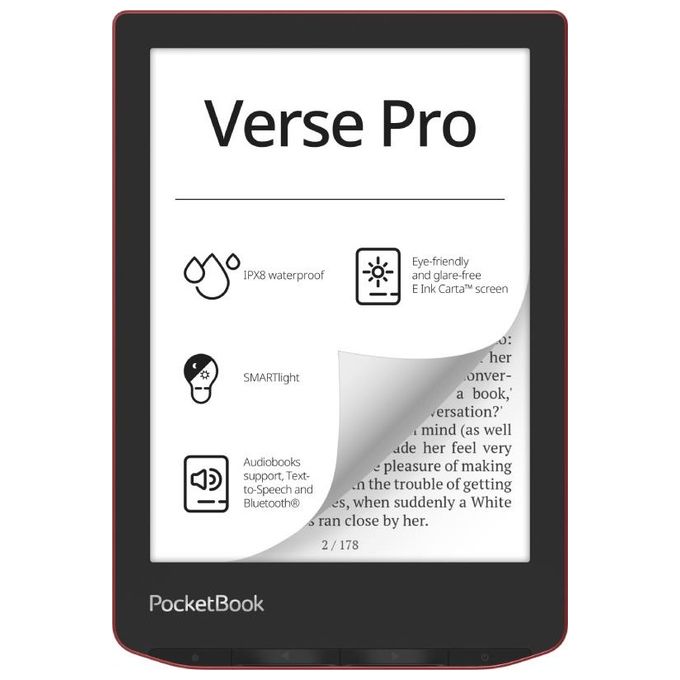 PocketBook PB634-3-WW Verse Pro Lettore eBook Touch 6'' E Ink Carta 300 DPI 16 GB Wi-Fi Bluetooth Resistente all'acqua colore Rosso