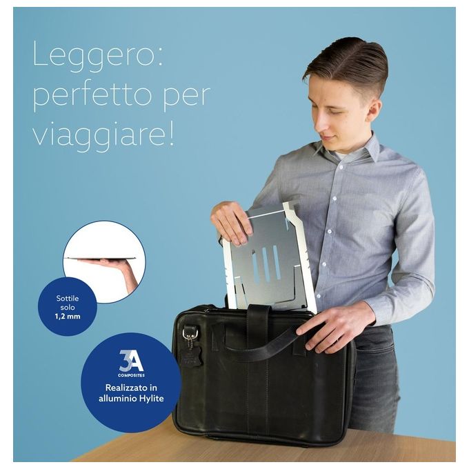 R-Go Tools RGORIBASI Supporto per laptop R-Go Riser Basic Regolabile in Altezza 3 Posizioni Alluminio HYLITE colore Argento