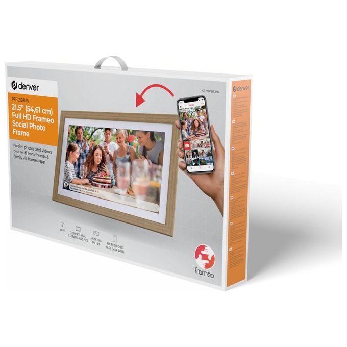 Denver 119101070020 PFF-2162LW Cornice per Foto Digitale Touch Screen 21.5'' Wi-Fi 32 GB MicroSD Full HD colore Marrone chiaro