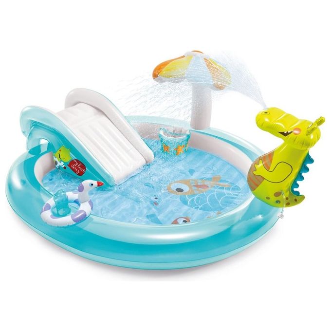 Intex 57165NP Gator Play Center Piscina Gonfiabile Bambini con Scivolo e Spruzzo 160 L 201x170x84 cm colore Multicolore
