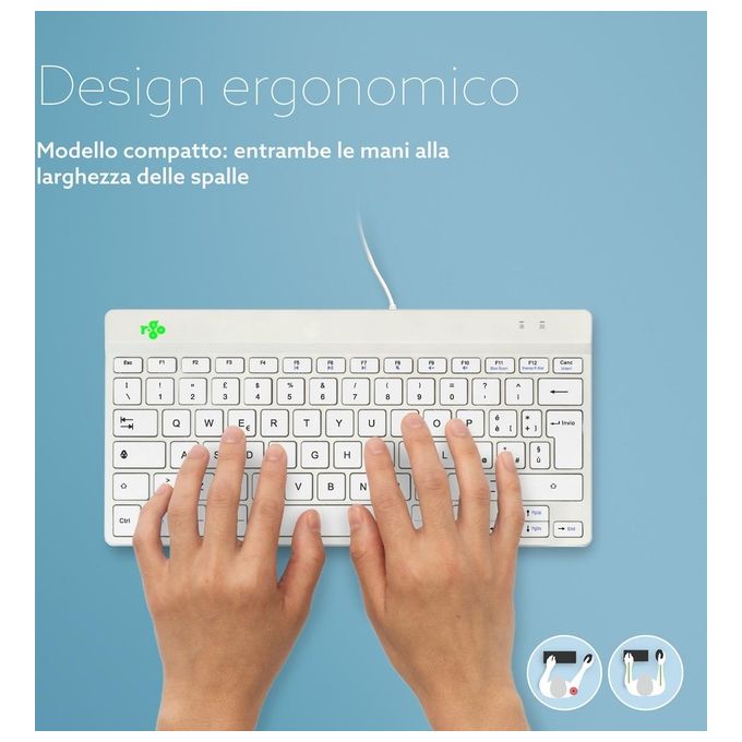 R-Go Tools RGOCOITWDWH Tastiera Ergonomica Compact Break Mini USB QWERTY IT con Software Break colore Bianco