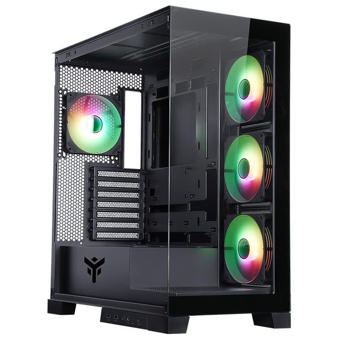 Itek ITGCASB45B SHOWBUI PC Case Tower Gaming ATX 4 Ventole ARGB 12cm 2xUSB3 Type-C Pannello Vetro Temperato colore Nero