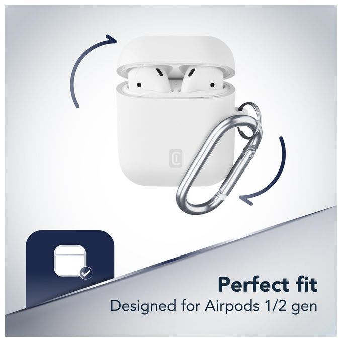 Cellular Line Bounce per AirPods 1and2 Custodia per AirPods in silicone soft-touch con gancio Bianco