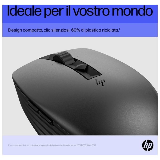 HP 6E6F0AA 715 Mouse Multidispositivo Ricaricabile Wireless Bluetooth 5.3 7 Pulsanti 3000 DPI Ambidestro Clic Silenzioso colore Nero
