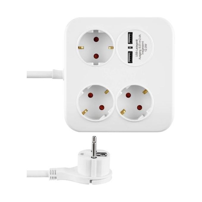 Rev PowerQuad 3-Fold Presa Multipla con 2x Usb Bianco