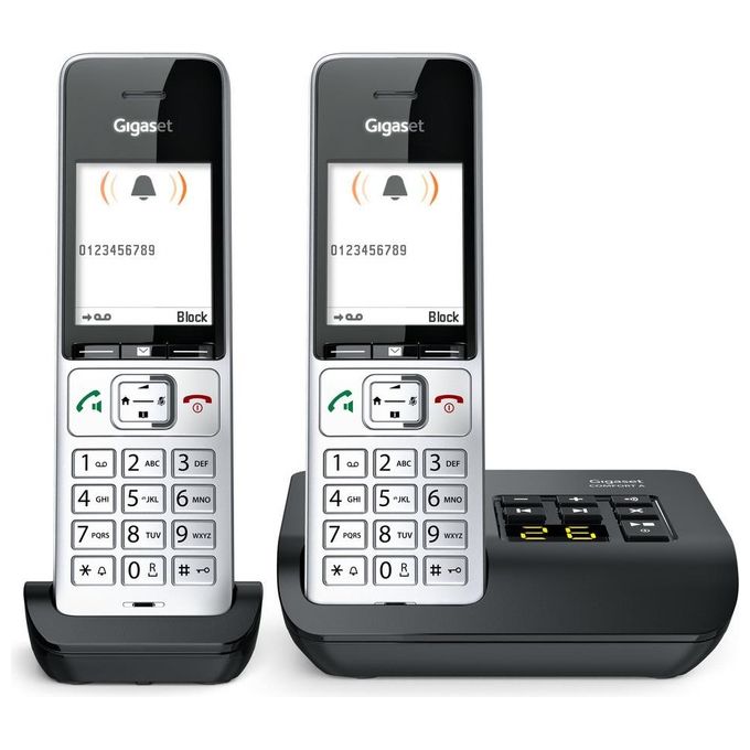 Gigaset L36852-H3023-B101 COMFORT 500A duo Telefono analogico DECT con vivavoce e identificatore di chiamata colore Nero Argento