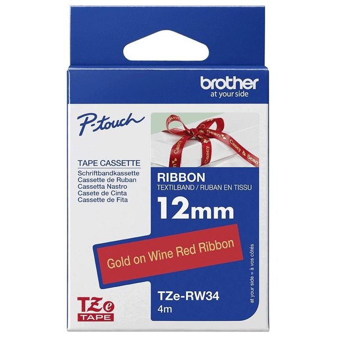 Brother TZE-RW34 Nastro per Etichettatrice Oro su Rosso