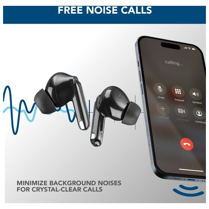 Cellularline BTECLIPSETWSK Eclipse Auricolari In-Ear True Wireless ANC ENC Bluetooth 5.3 Playtime 18 ore colore Nero