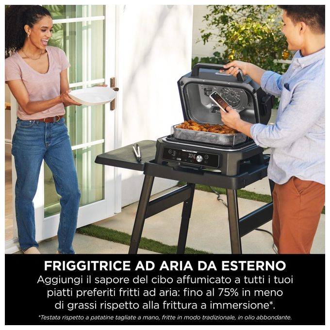 Ninja OG901EU Woodfire Pro Connect XL Barbecue Elettrico 7 in 1 Griglia Affumicatore Friggitrice ad Aria 1700W App Wi-Fi IPX4 colore Nero