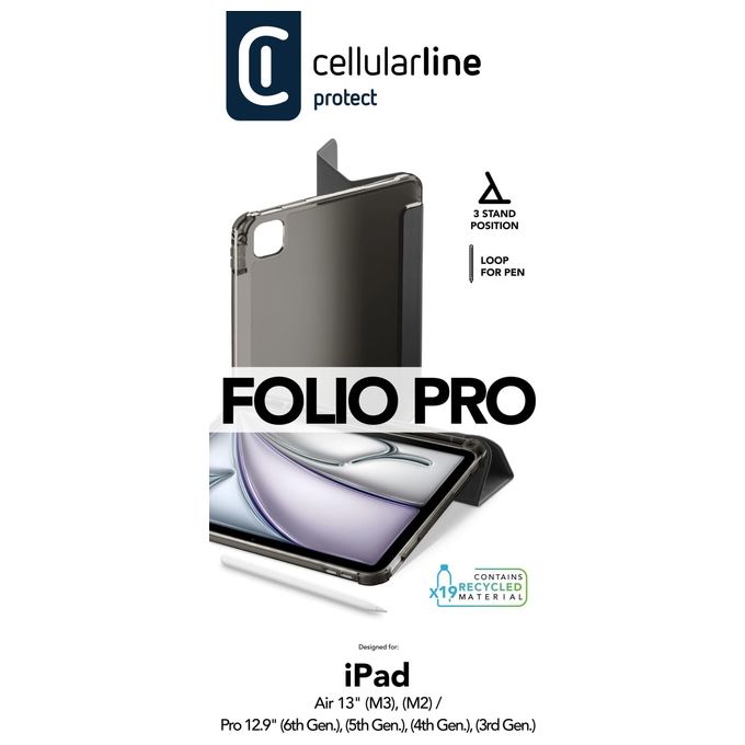 Cellularline FOLIOIPAD24129K Folio Custodia a libro per iPad 12.9'' con funzione stand e Sleep Mode colore Nero