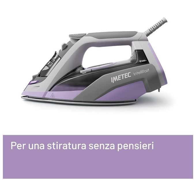 Imetec 9030 Intellifast Ferro da stiro a vapore 2400W Piastra Ceramic Diamond Colpo Vapore 200 g-min Sistema Anticalcare colore Grigio Rosa