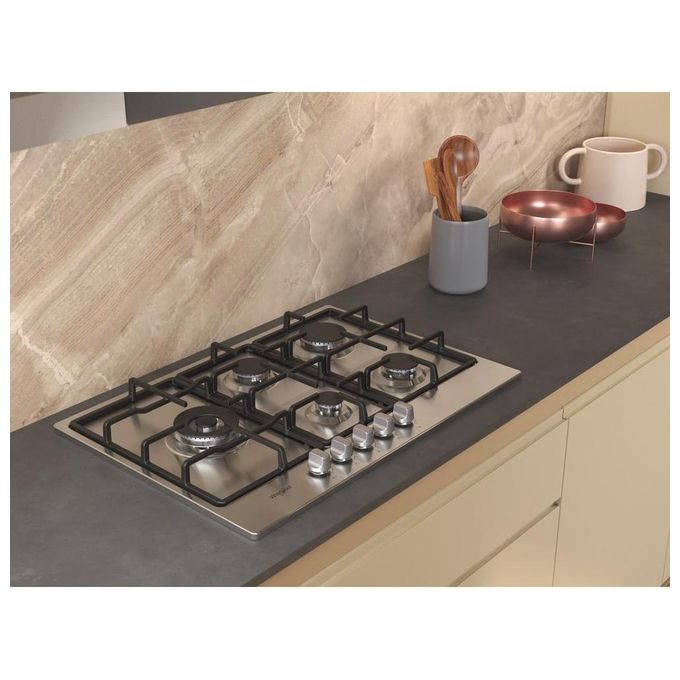Whirlpool TGML 761 IX R Piano cottura a gas 73 cm 5 fuochi MultiLevel Flame griglie in ghisa colore Inox