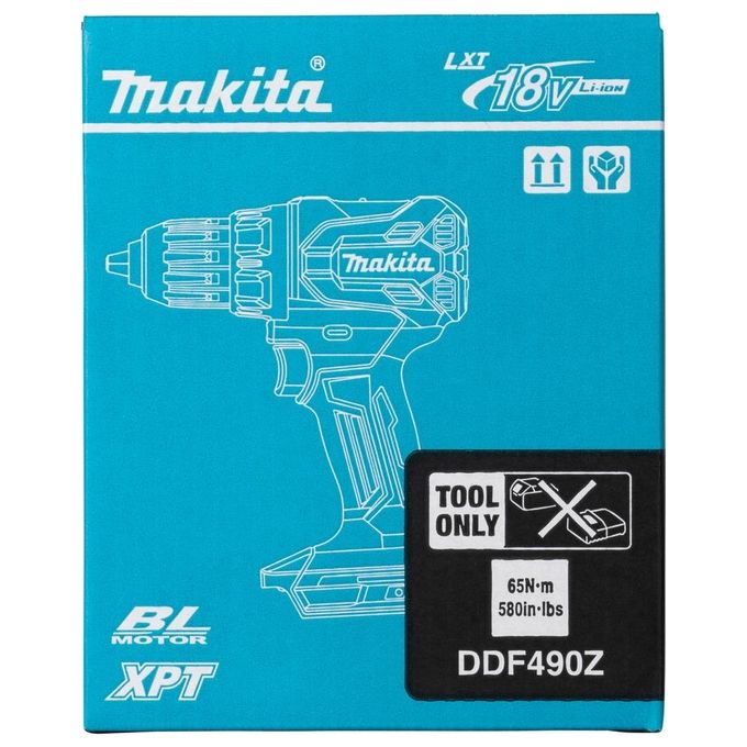 Makita DDF490Z Trapano Avvitatore Brushless Velocita' 1900 rpm Coppia 65 Nm 20 Impostazioni Colore Blu Nero