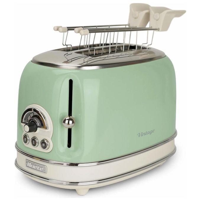 Ariete 155 Tostapane Vintage Verde 2 Fette con Pinze 6 Livelli di Tostatura 810W Corpo Acciaio Inossidabile Vassoio Raccoglibriciole Estraibile