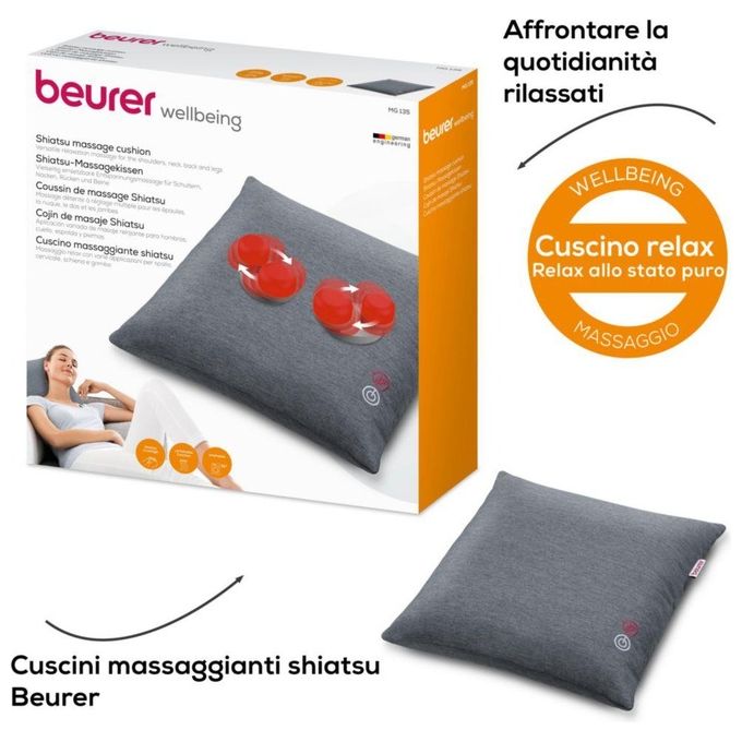 Beurer 64413 Cuscino massaggiante shiatsu con 4 testine rotanti funzione calore spegnimento automatico dopo 15 min colore Grigio