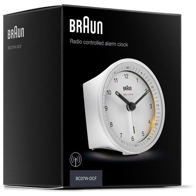 Braun BC07W-DCF Sveglia al quarzo analogica con radiocontrollo DCF allarme crescendo illuminazione tampone e indicatori luminosi colore Bianco