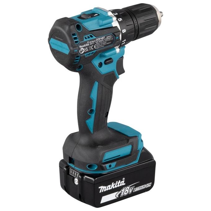 Makita DDF487Z Trapano Avvitatore a Batteria Brushless 18V 40Nm 1700rpm Mandrino Autoserrante Protezione XPT colore Turchese