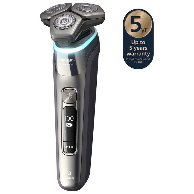 Philips S9974-35 Shaver Series 9000 Rasoio elettrico rotativo Wet and Dry 3 testine autonomia 60 min colore Cromo