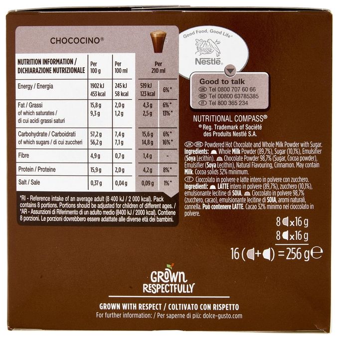 Nescafe dolce gusto chococino capsule bevanda cioccolato senza glutine 16 pezzi 8 tazze