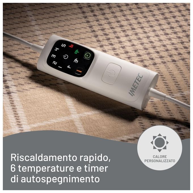 Imetec 16936 CaldoPlaid Elegance Coperta Elettrica 150W 180x140 cm Velluto Double Face 6 Temperature Lavabile colore Beige
