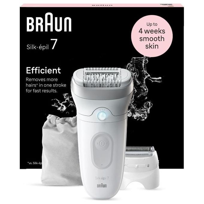 Braun 7-041 Silk-épil 7 Epilatore Elettrico Wet Dry Tecnologia MicroGrip 40 Pinze Ricaricabile colore Grigio Bianco