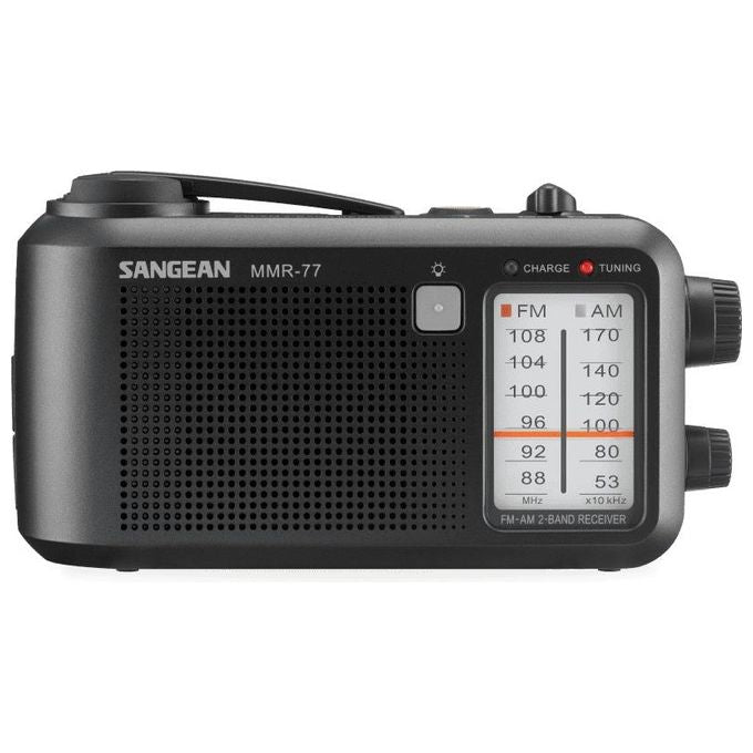 Sangean MMR-77-MB MMR-77 Radio Portatile Analogica FM AM con Manovella Dinamo Torcia Integrata Ricaricabile Antispruzzo Alimentazione Batteria Rete colore Nero