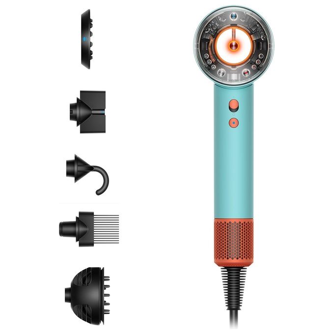 Dyson 515276-01 Supersonic Nural Asciugacapelli 1600W Motore V9 3 Velocita' 4 Temperature con Accessori colore Blu Arancione