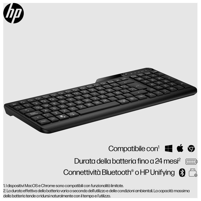 HP 7N7B9AA Tastiera Wireless Dual-Mode Full-size Bluetooth 5.3 Multi-dispositivo Layout 100% colore Nero
