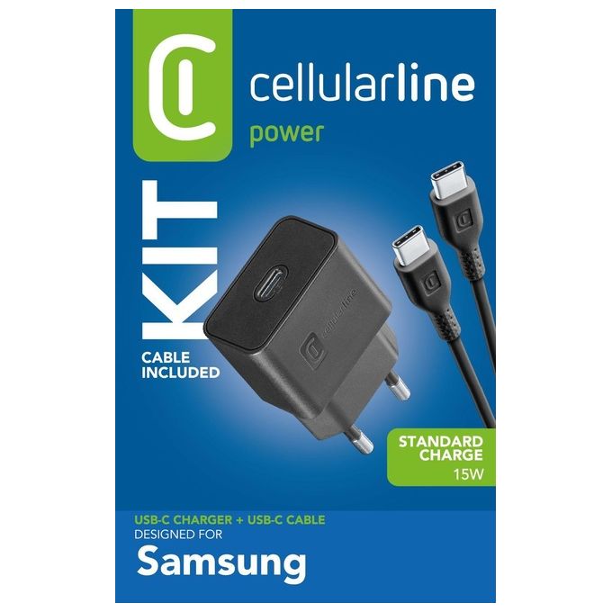 Cellularline Charger KIT_ Caricatore Usb Type-C 15W e cavo Usb Type-C 1mt Nero