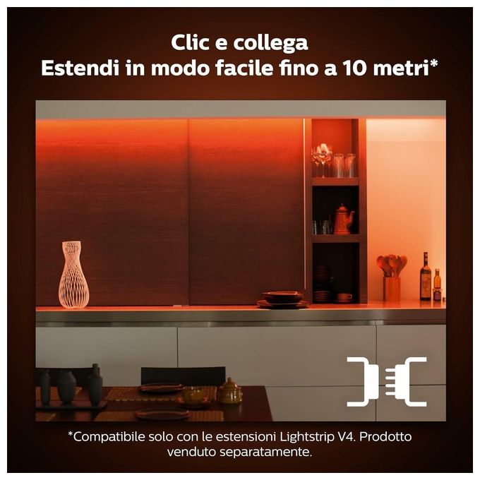 Philips Striscia LED Hue White and Color Ambiance Lightstrip Plus Estensione da 1 Metro di Alta Qualita' per Illuminazione Personalizzata
