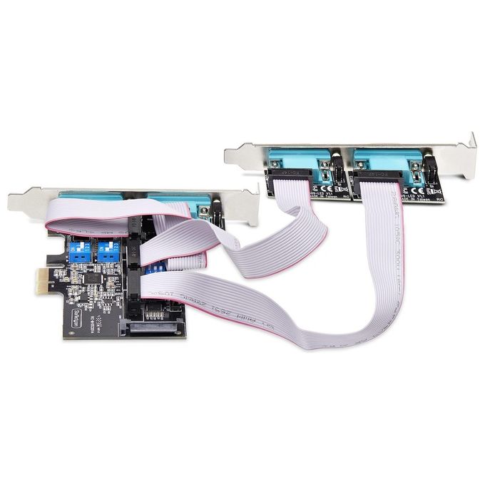 StarTech PS74ADF-SERIAL-CARD Scheda Seriale PCIe a 4 Porte RS232 RS422 RS485 DB9 con Chipset Asix AX99100 UART 16C1050 Alimentazione Configurabile SATA Staffa Standard e a Basso Profilo Compatibile Windows Linux Protezione ESD colore Nero
