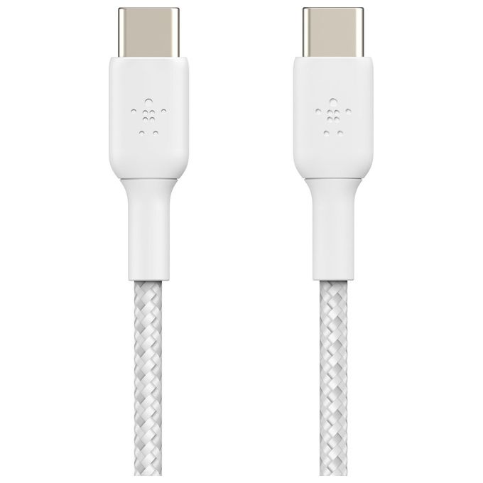 Belkin CAB004BT2MWH2PK Cavo USB C a USB C 2 m con Ricarica Rapida 60 W Nylon Intrecciato Certificato USB IF 2 Pezzi colore Bianco