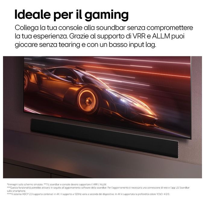 LG SG10TY Soundbar TV 3.1 Canali 420W Dolby Atmos Wi-Fi Subwoofer Wireless Design a Filo Muro 3.25cm colore Nero