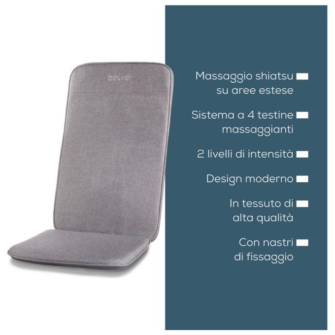 Beurer MG 202 Cuscino Massaggiante Shiatsu 2 Livelli di Intensita' Grigio Chiaro