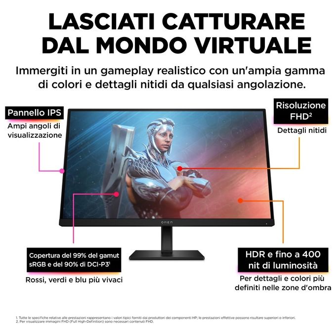 HP 780F9E9#ABB OMEN Monitor da Gaming 27'' FHD 165Hz IPS 1ms AMD FreeSync Premium DisplayHDR 400 colore Nero