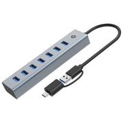 Conceptronic HUBBIES21G Hub USB 3.0 a 7 porte con cavo 2 in 1 USB A-C alimentazione USB-C 5 Gbps colore Grigio
